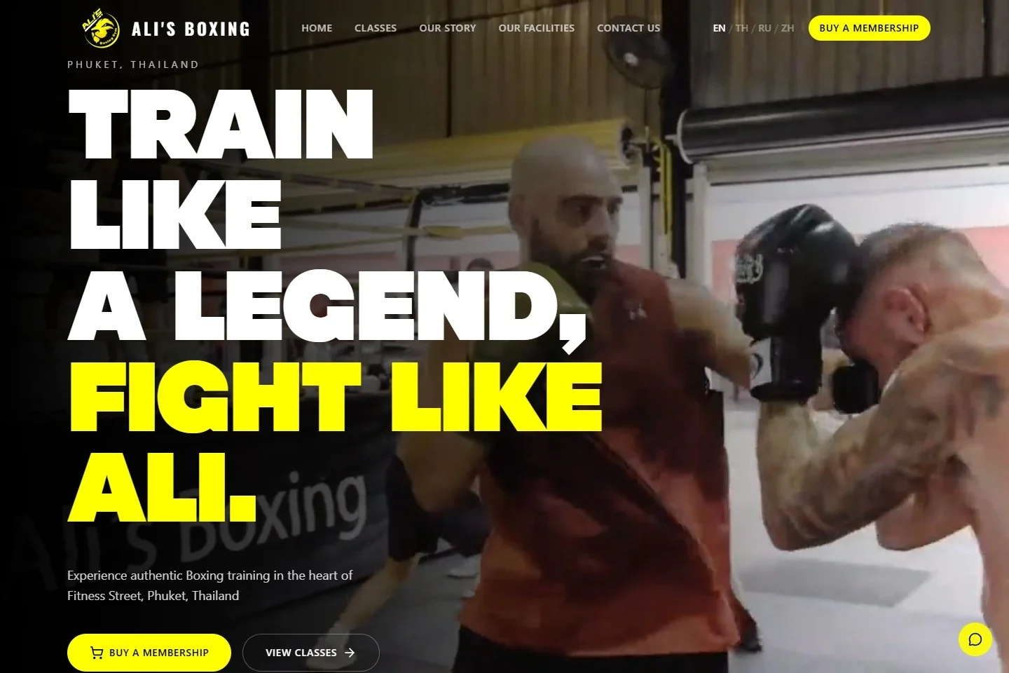 Ali’s Boxing Gym website screenshot